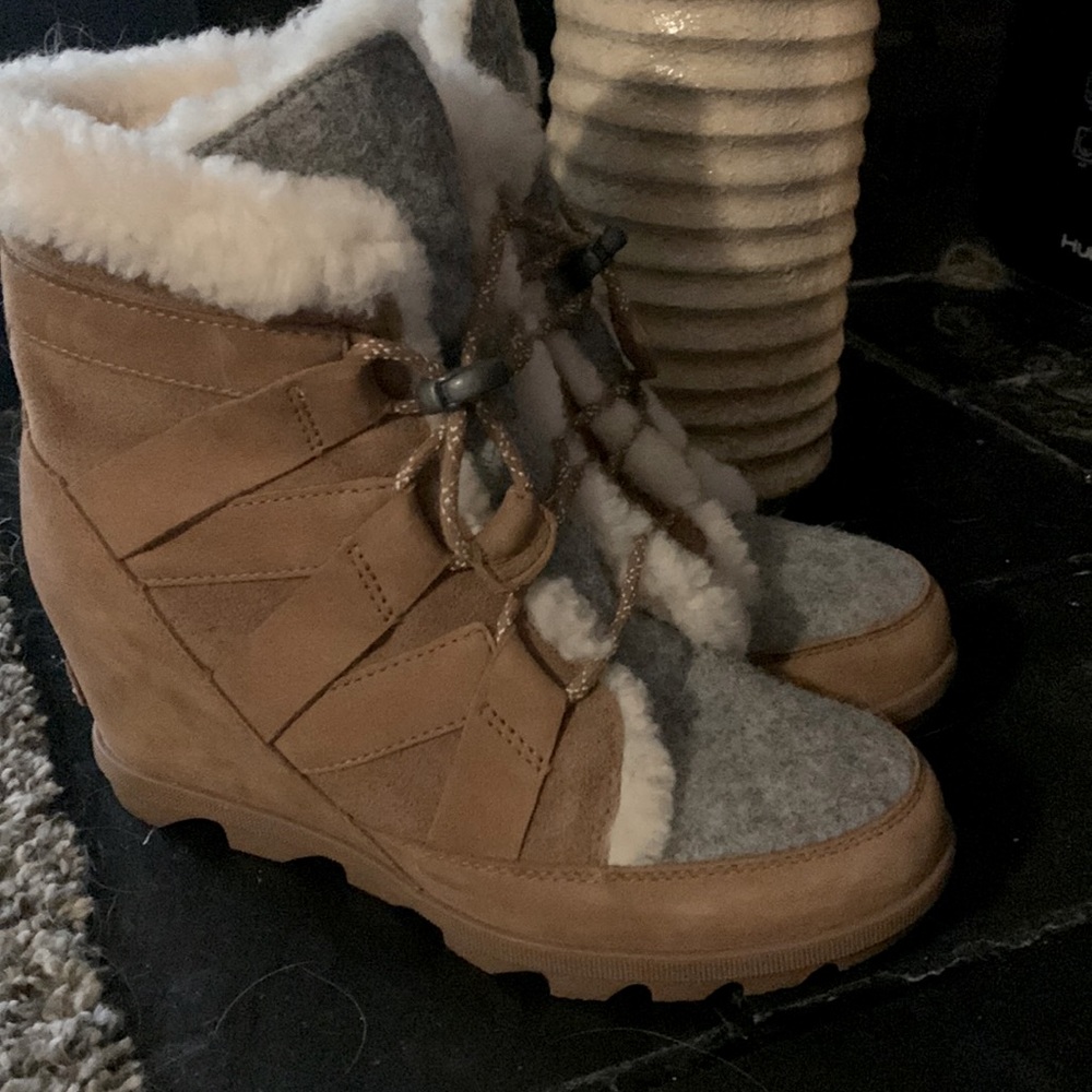 Sorel platform wedge booties